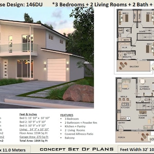 3 Bett Schmales 2-stöckiges Design/Schmales Grundstück/zweistöckiges Haus/Schmales Haus/modernes 2-stöckiges Haus/KONZEPTPLAN