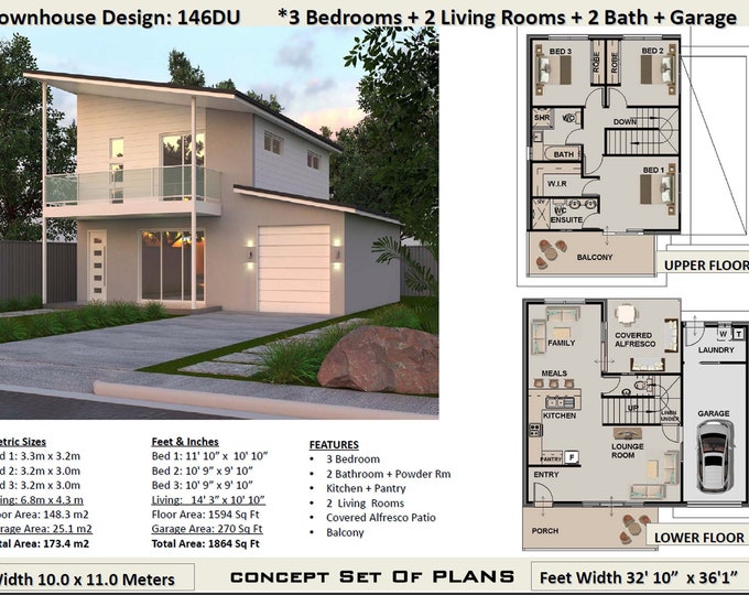 3 Bed Narrow 2 Storey design-/Narrow Lot plan/two story house plan/Narrow home plans/modern 2 story/CONCEPT PLANS