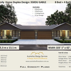 Multi Family Duplex House Plans/ 8 Bedroom Home/ modern duplex Multi Family Duplex dual duplex design Concept House Plans For Sale image 1