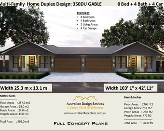 Multi Family Duplex House Plans/ 8 Bedroom Home/ modern duplex | #Multi Family  Duplex | #dual  #duplex design #Concept House Plans For Sale