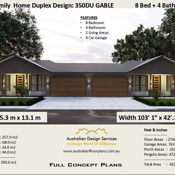 Multi Family Duplex House Plans/ 8 Bedroom Home/ modern duplex | #Multi Family  Duplex | #dual  #duplex design #Concept House Plans For Sale