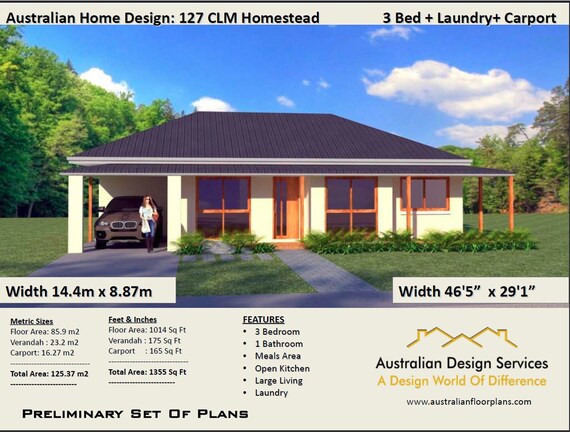 Country 3 Bedroom 125 M2 1355 Sq Foot 3 Bed 1 Car Etsy