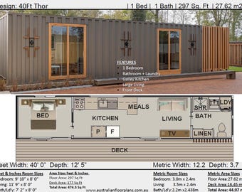 Plano de construcción n.° 40 Thor, el más vendido de 500 pies cuadrados, planos de casas de contenedores de envío / Diseño de casas de contenedores