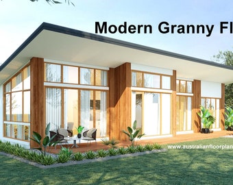 Modern Granny Flat - Small and Tiny Home Design 90.6m2/ 976 Sq. Feet - Country 2 Bed House Plans Printed Set Free shipping and handling