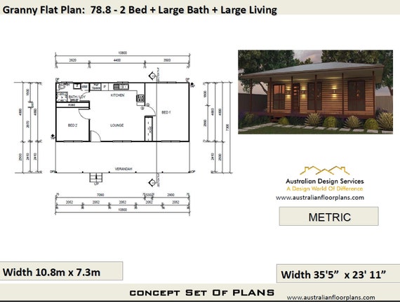 Living Area 51 8 M2 557sq Foot 2 Bedroom House Plan 78 8 Homestead Granny Flat Concept House Plans For Sale