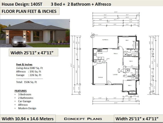 140 M2 1506 Sq Foot 3 Bedroom House Plan 140st Concept House Plans For Sale
