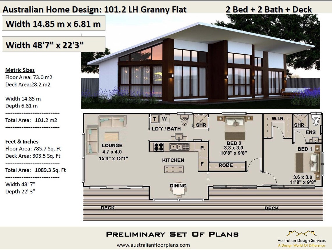 Small 2 Bedroom House Plan 101.2 M2 or 1089 Sq Foot Small and - Etsy Canada