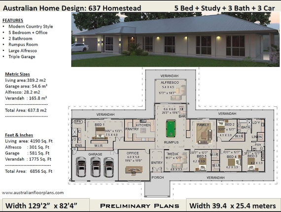  5  Bedrooms  house  plans  Australia  637m2 6856 Sq Ft 5  Etsy