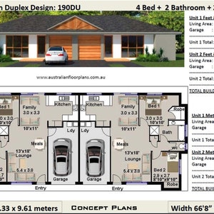 1942 Sq Foot or 190 m2 | 4 Bedrooms duplex design | 2 x 2 bedroom duplex plans | 4 bedroom duplex | modern 4 bed duplex plans | 4 bed Duplex