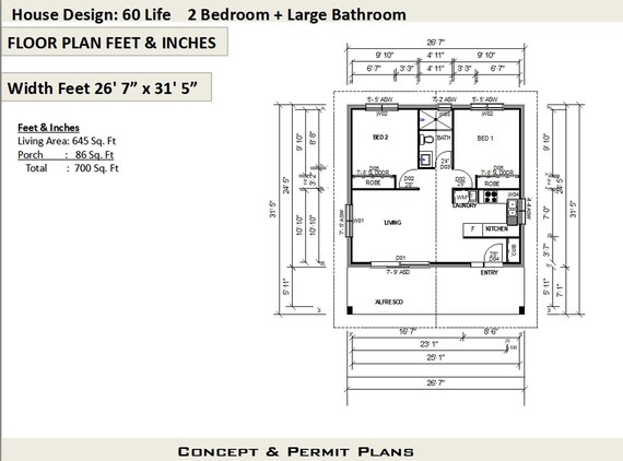 60 Life 700sq Foot 60 M2 Living Area 2 Bedrooms Granny Etsy