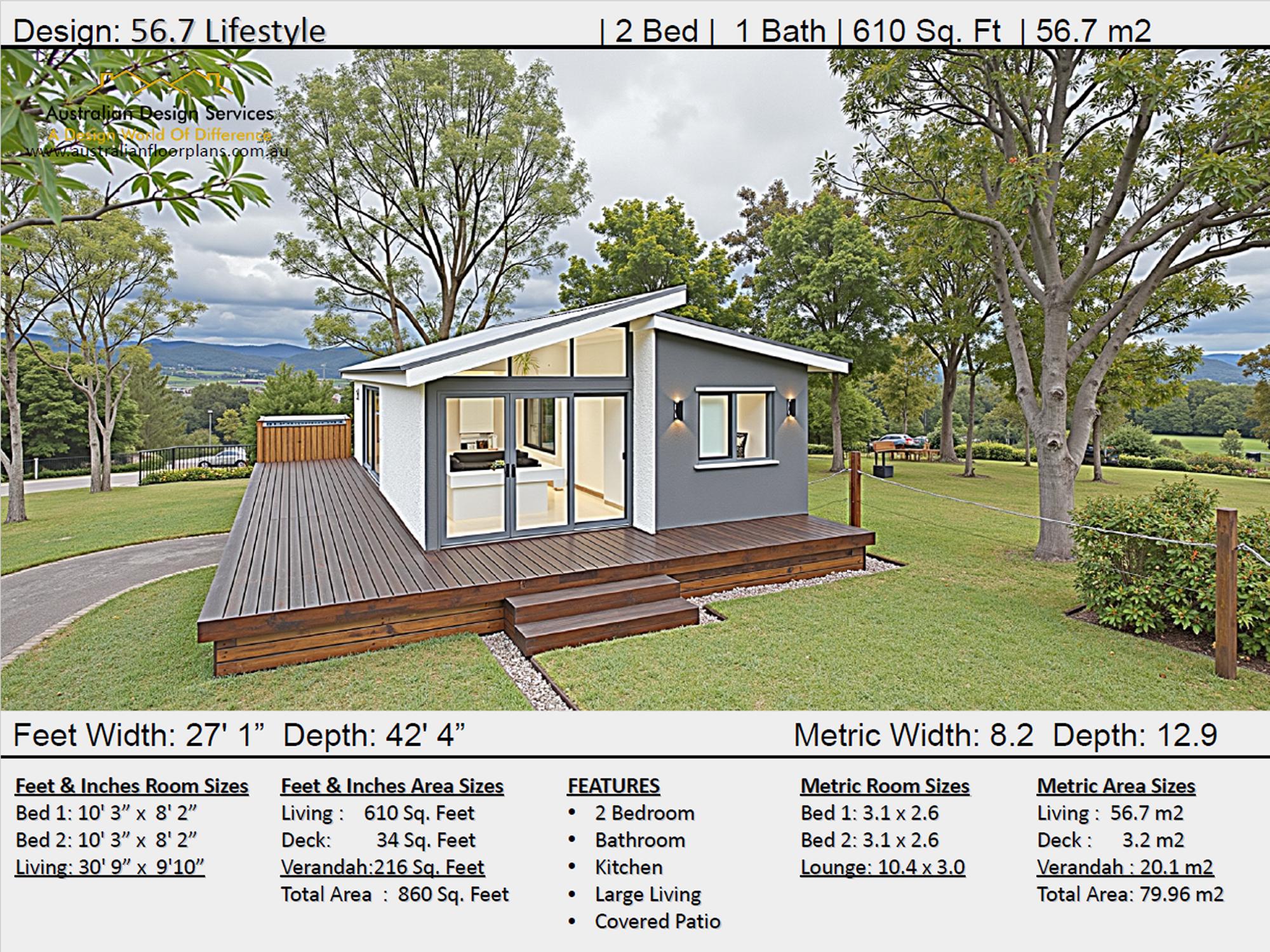 Small and Tiny Home Design 610 Sq. Feet or 56.7 M2 Country 2 Bed House ...