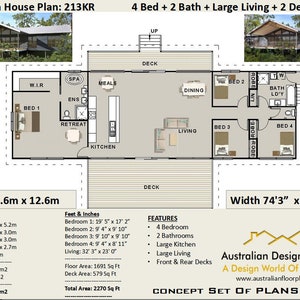 4 Bedroom house plan 211 m2 | 2270 Sq Foot / Australian Concept Home Plans For Sale / on stumps and timber floor / Steep Slope House Design