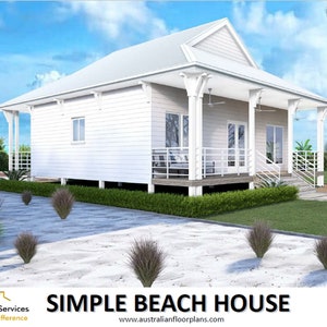SIMPLE BEACH HOUSE or Granny flat - Small and Tiny Home Design 95.9m2/ 1032 Sq. Feet  - Country 2 Bed House Plans For Sale 1000 Sq Feet