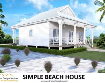 SIMPLE BEACH HOUSE or Granny flat - Small and Tiny Home Design 95.9m2/ 1032 Sq. Feet  - Country 2 Bed House Plans For Sale 1000 Sq Feet