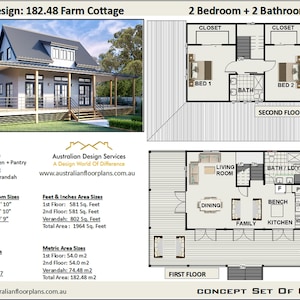 Modern Cottage House Plan | 108 m2 Living area  or 1160 sq foot -settlers cottage Plans Sale in Metric and Feet & Inches