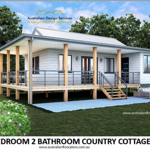 MODERN Country Cottage 2 Bed + 2 Bath House Plans For Sale | 61.7 m2 - 664 Sq. Feet / Small Home Design Plans RH