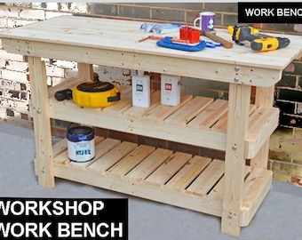 Blueprint Wood Garage Shelving & Work Bench Heavy Duty 3 Shelf Unit-Metric + Imperial -Timber, wood, pine/ Blueprint PDF Easy Build Plans-