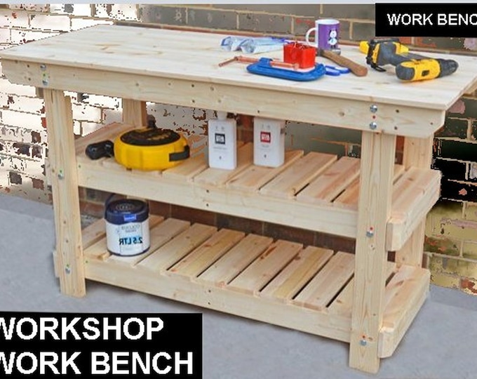 Easy Build Plans-Wood Garage Shelving & Work Bench Heavy Duty 3 Shelf Unit-Metric + Imperial -Timber, wood, pine/ Blueprint PDF