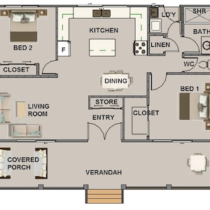 Charmant landhuis: plannen voor een huis met 2 slaapkamers te koop | 84,9 vierkante meter (914 vierkante voet) | Klein huisontwerp