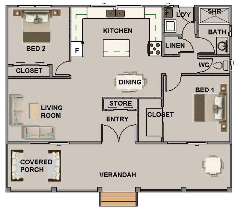 2-bedroom Country Cottage House Plans: Small Home Design - Etsy