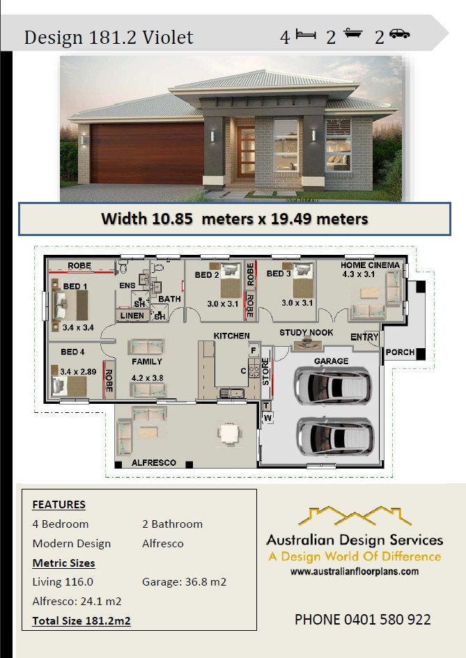 182.2 m2 Violet | Narrow Land Home Design - 4 Bedroom Concept house ... 182.2 m2 Violet | Narrow Land Home Design - 4 Bedroom Concept house ...