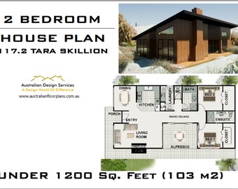 103m2 or 1107 sq foot - Modern 2 Bedroom house plan /  Small and Tiny House Plans / metric Under 1200 sq foot house plans / Granny Flat