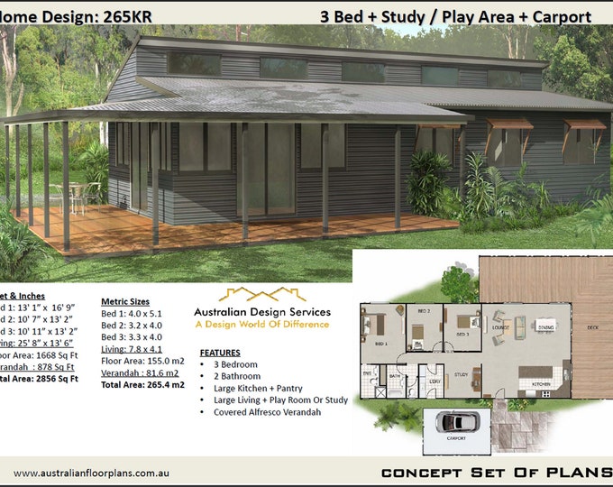 155 m2 or 1668 sq foot - Country house plan /  Farmhouse Small and Tiny House Plans / Ranch House Plan For Sale