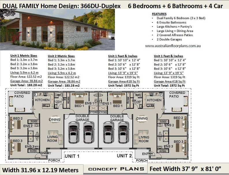 Affordable Large Duplex House Plans 6 Bedrooms 6 Ensuite Bathrooms 4 Car Garage