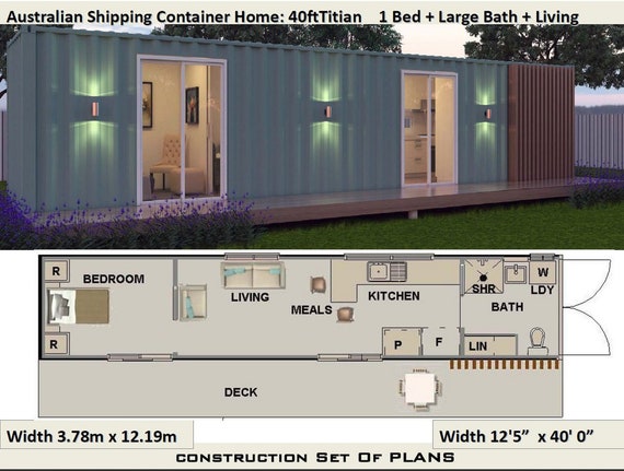 Cad Dwg Version 40 Foot Shipping Container Home Full Construction House Plans Blueprints Usa Feet Inches Australian Metric Sizes