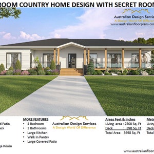 Modern House Plan 4-Bedroom House Plan with Secret Room, Home Gym, and Home Cinema Concept Building Plan