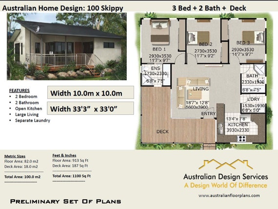 Small And Tiny Homes 3 Bed House Plan Country Style 1100 Etsy