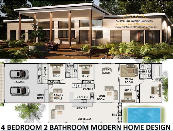 House Plans 4 Bedroom House Plans Large Garage Home - Etsy Australia