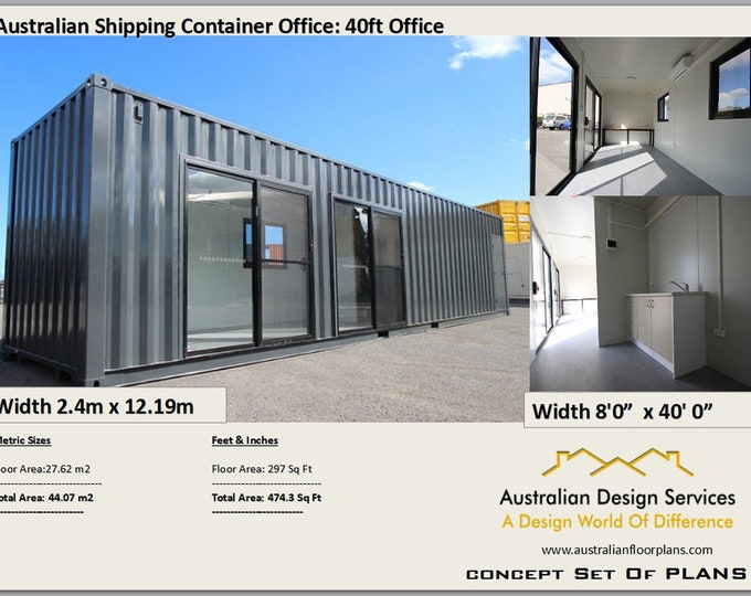 Transportable Office 40 Foot Shipping Container Office | Construction Office Plans | Blueprints USA  feet & Inches - Australian Metric Sizes