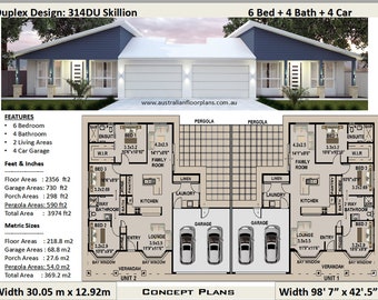 369.2m2  or 3974 Sq Foot | 6 Bedrooms + 4 Bathrooms duplex design | 6 bedroom duplex | modern duplex | Concept House Plans / Blueprint PDF