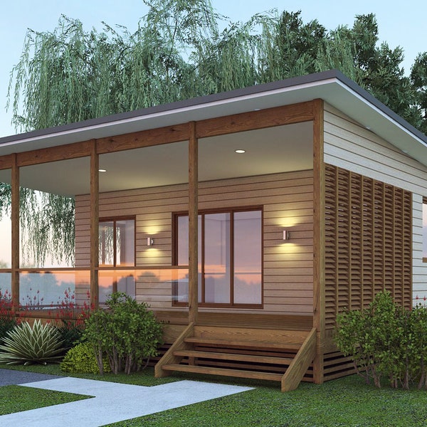 2 Bedrooms + 2 bathroom Modern Granny Flat - Cheap to build Australia and USA Concept Plans ( blueprints )Building Plans, Cottage Cabin