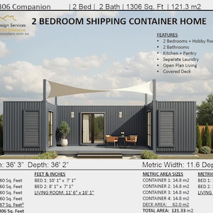 Build Plan# 1306: 2-Bedroom, 2-Bathroom Shipping Container Home | Modern Concept House Plans