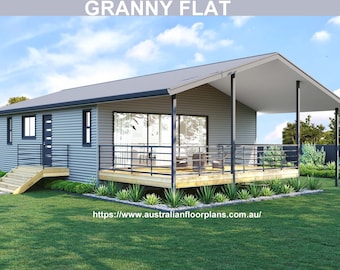 2 BEDROOM GRANNY FLAT - Small and Tiny Home Design 1200 Sq. Feet  or  114 m2 Country 2 Bed House Plans For Sale