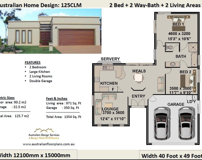 2 Bedroom + 2 Car Garage house plan, small 2 bed floor plan, modern home design, 2 bed house design, 2 bed house plans australia for sale