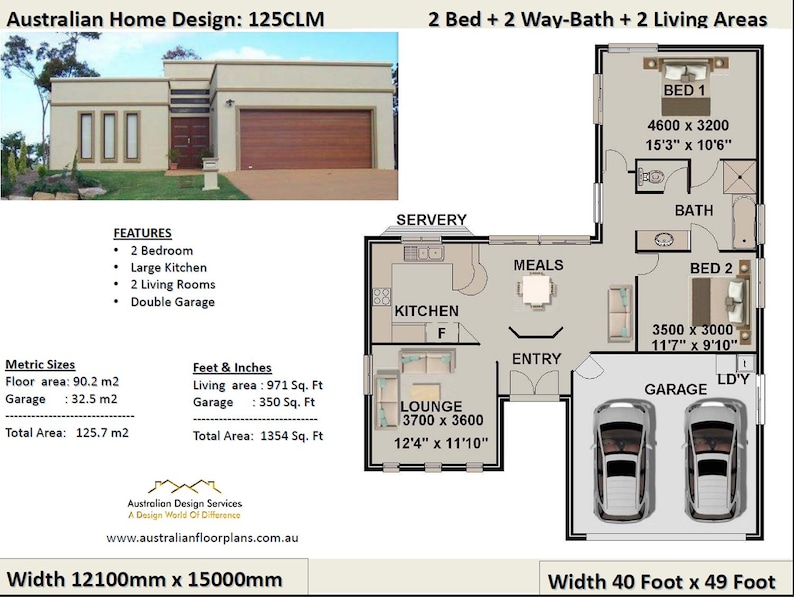 2 Bedroom 2 Car Garage House Plan Small 2 Bed Floor Plan | Etsy Australia