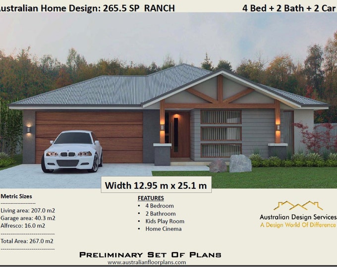 267.5 m2  Ranch Style Home Design | 4 Bedroom Concept house plans | Modern Ranch House Plans For Sale