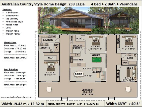 239m2 Or 2584 Sq Feet House Plans Country Style Acreage Home Design 239 Eagle 4 Bedrooms 2 Bath Rooms Concept House Plans For Sale