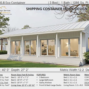 Build Plan#100.8: Trendsetting Shipping Container Home Designs 3 Bedroom Container Home, Full Concept + Permit House Plans
