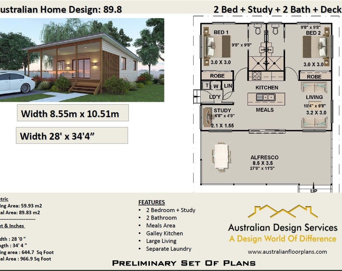 Hillside house plans 2 Bedrooms + 2 bathroom Granny Flat - Concept Plans Elevated house plans, small house plans 89.8 m2 or 966 sq foot