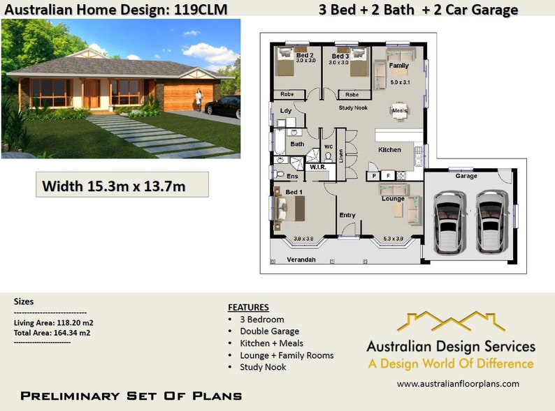 3 Bedroom Double Garage 164 M2 3 Bed 2 Car 3 Bed 2 Bath 2 Car House Plans Home Plans 3 Bed Floor Plans 3 Bed 3 Bed