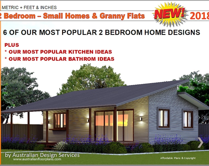 2 Bedroom House Designs- Small Houses & Granny Flats Home Design Book - 2 Bedroom House Plans - 6 Pack of our Most Popular 2 Bed House Plans