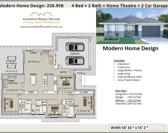 Modern 4 Bedroom Concept Architectural - Modern Home plans - Spacious 4-Bedroom House Plan with Double Garage 1800 Sq Feet / 226.9m2