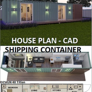 Construction Plan#40 Titian: CONSTRUCTION CAD VERSION- Plans 40&#39;x8&#39; Shipping Container Home Plan | Architectural Plans-Blueprint Digita
