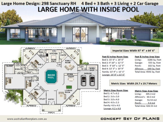 Large House Plans 4 Bedroom House Plans Home Plans 4 - Etsy