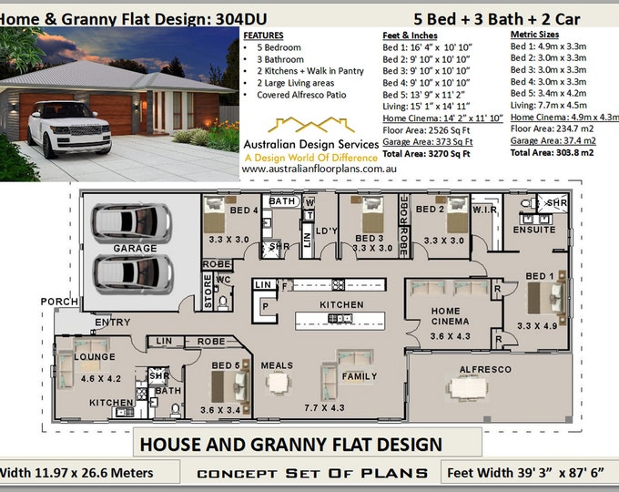 303m2 (3270 Sq. Foot) 5 Bedroom House +Flat | 4 plus granny pod  Home design | 5 bed Home  plans | Modern 5 bedroom Home Plans |