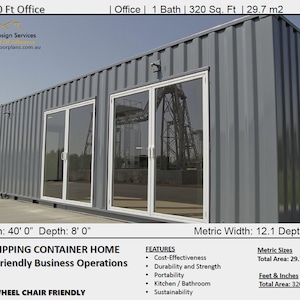 Build Plan#40 Office: Transportable Office 40 Foot Shipping Container | Construction Office Plans | Blueprints feet & Inches/Metric Sizes